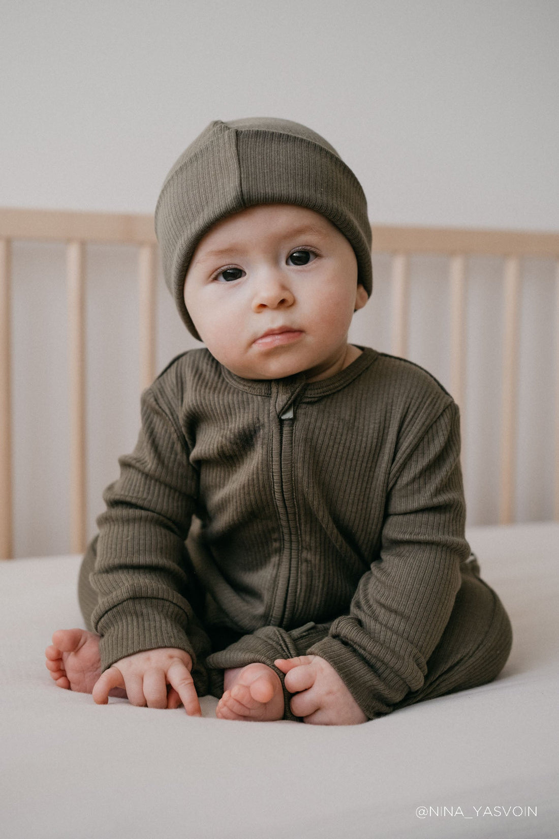 Organic Cotton Modal Marley Beanie - Khaki Childrens Hat from Jamie Kay Australia