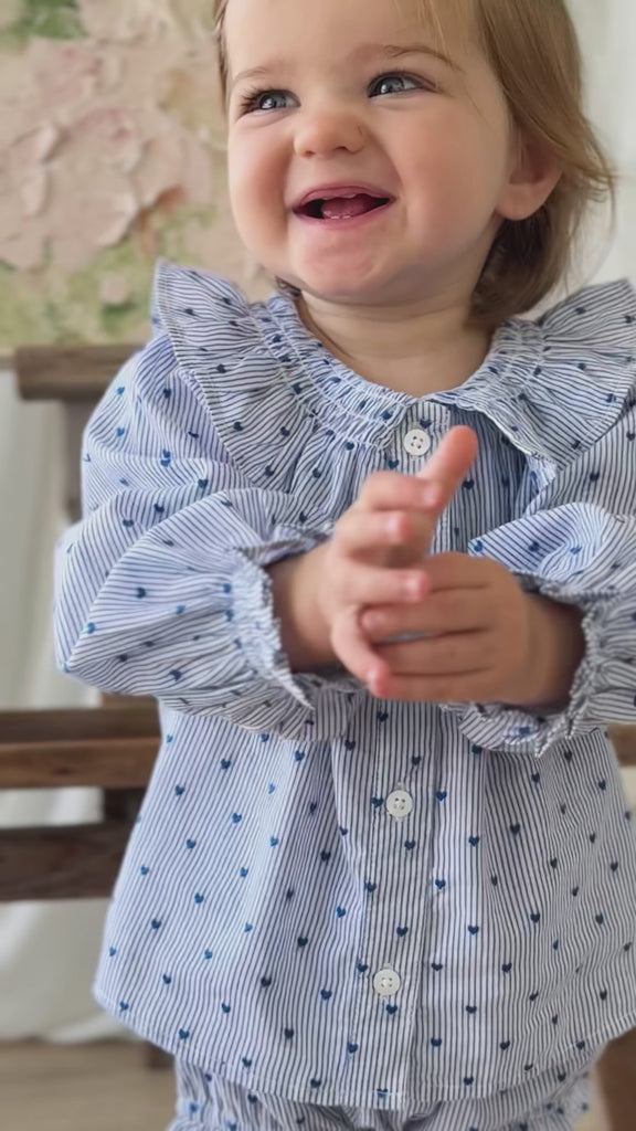Organic Cotton Bellamy Blouse - Mon Amour Stripe Indigo Childrens Top from Jamie Kay Australia