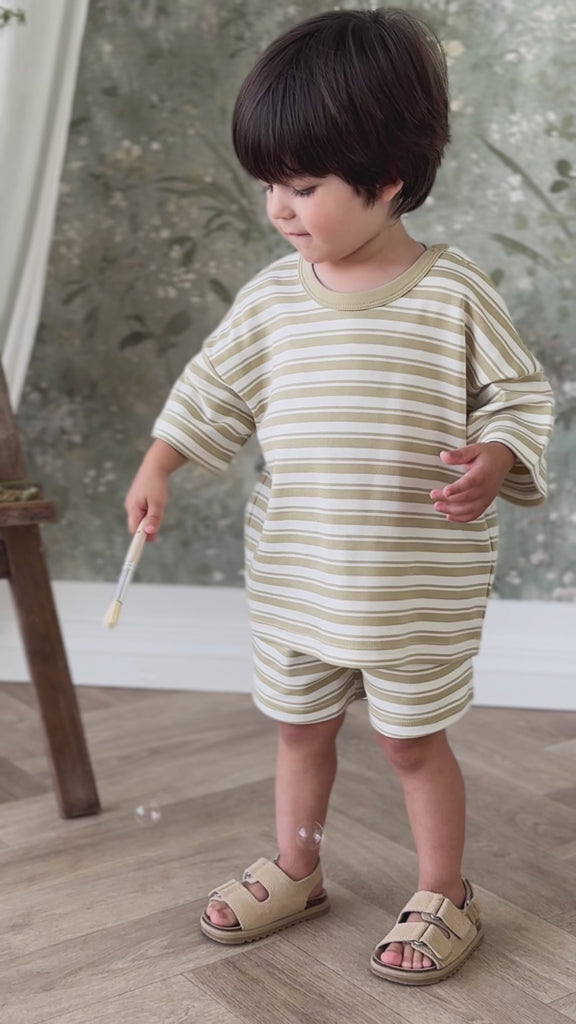 Pima Cotton Wesley Tee - Double Stripe Hay/Cloud Childrens Top from Jamie Kay Australia