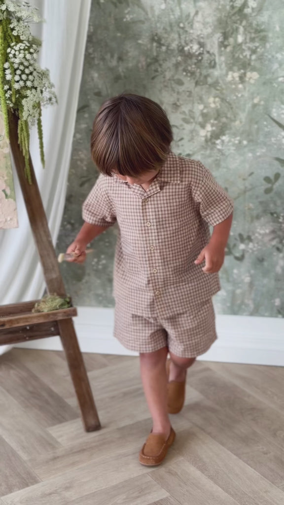 Organic Cotton Louis Short - Cabin Check Cocoa Childrens Shorts from Jamie Kay Australia