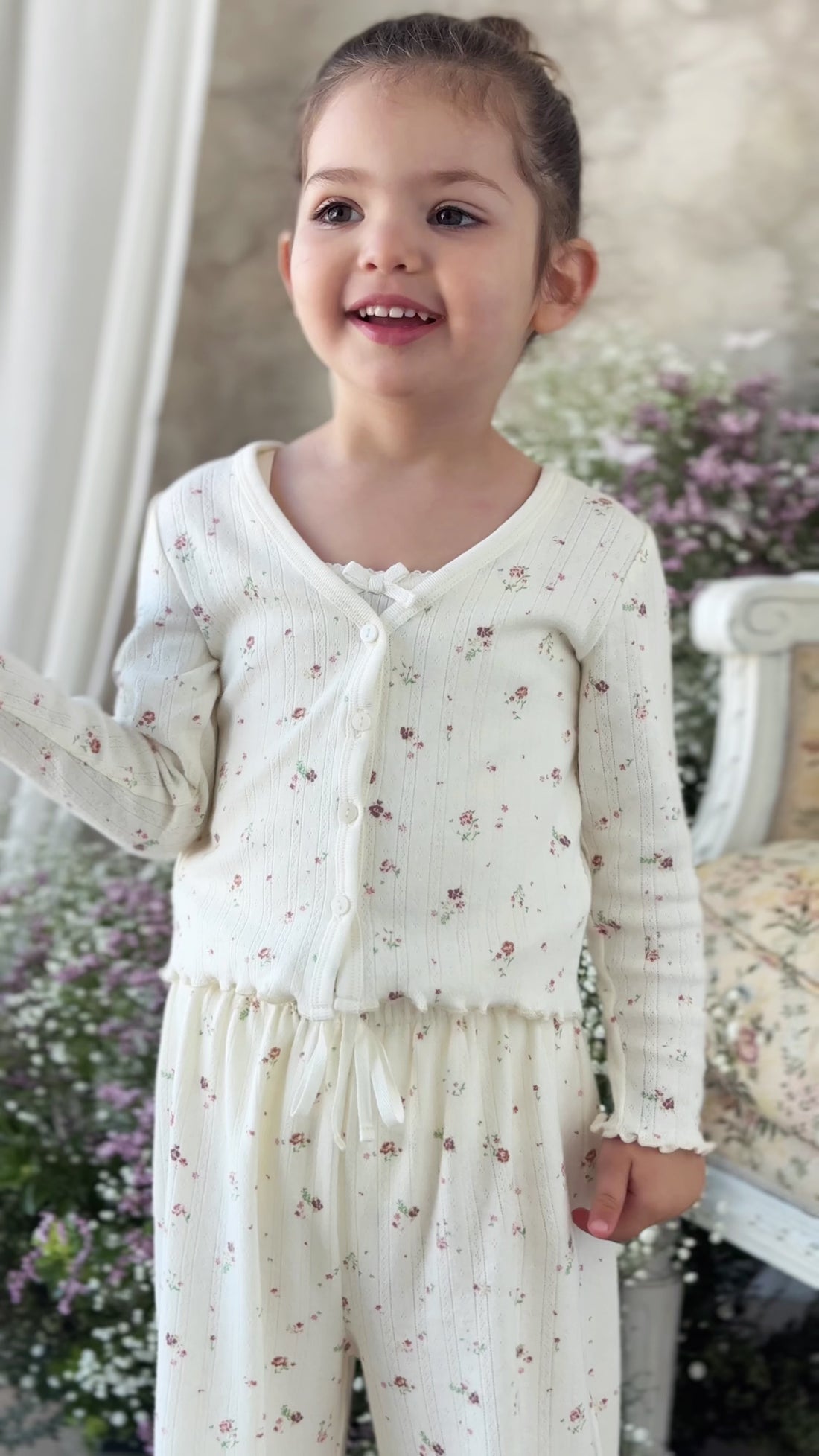 Organic Cotton Pointelle Carine Pant - Eloise Egret Childrens Pant from Jamie Kay Australia