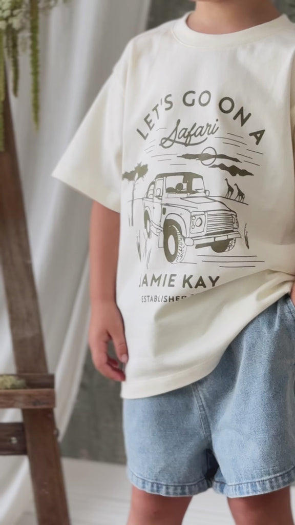 Organic Cotton Bjorn Tee - Parchment Safari Truck Childrens Top from Jamie Kay Australia