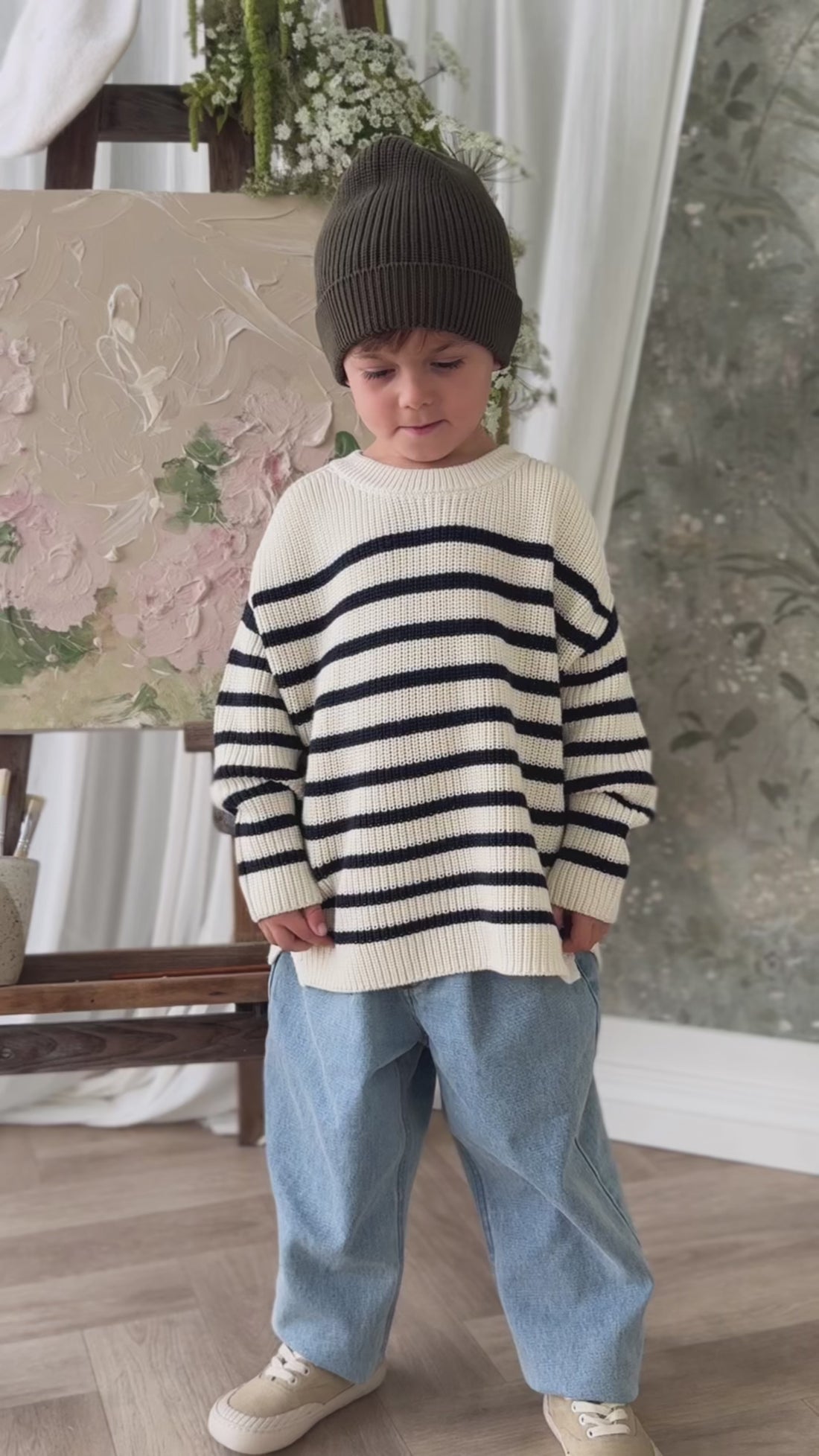 Lawrence Knit Jumper - Lawrence Stripe Cloud/Eclipse Childrens Jumper from Jamie Kay Australia