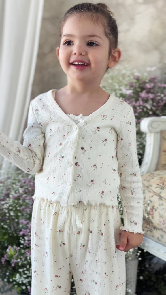 Organic Cotton Pointelle Carine Cardigan - Eloise Egret Childrens Cardigan from Jamie Kay Australia