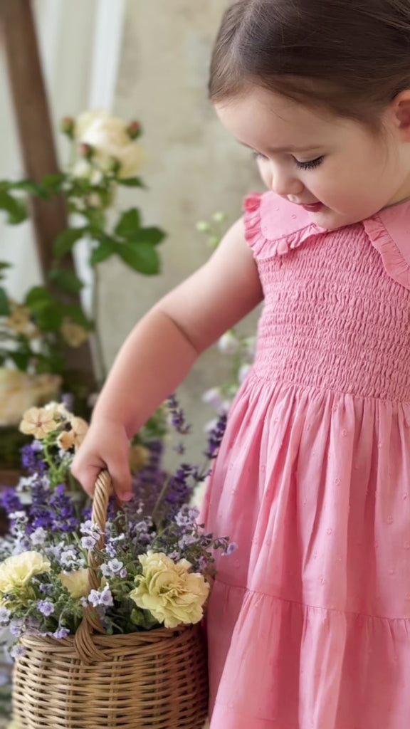 Organic Cotton Claudine Dress - Swiss Pink Childrens Dress from Jamie Kay Australia