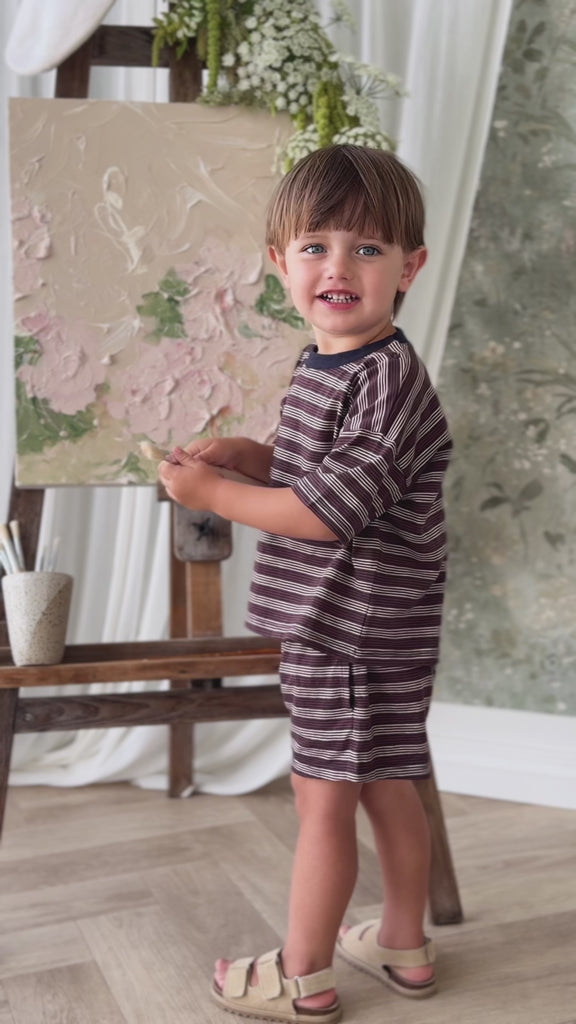Slub Cotton Iver Short - Regal Stripe Childrens Shorts from Jamie Kay Australia