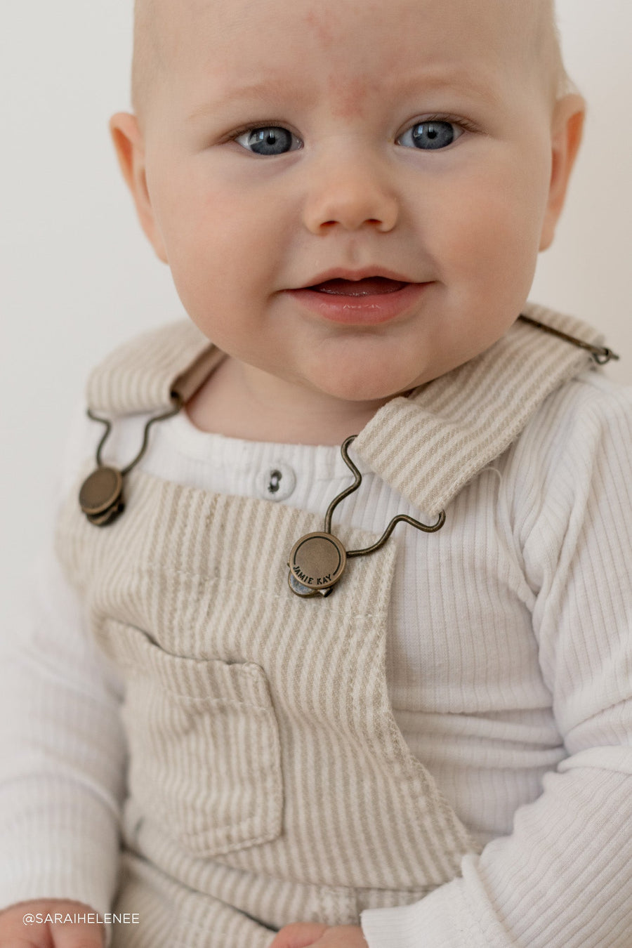 Arlo Twill Overall - Soft Clay/Stucco Stripe Childrens Overall from Jamie Kay Australia